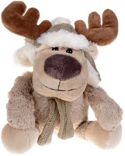 Плюшена играчка Morgenroth Plusch – Бежов лос с мека шапка и шал, 28 cm - 1