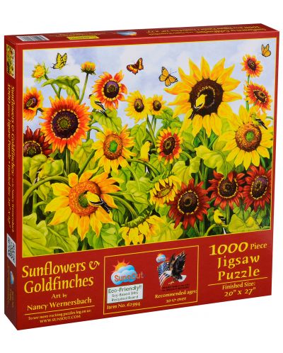 Пъзел SunsOut от 1000 части - Слънчогледи и пеперуди, Нанси Уърнърсбек - 2
