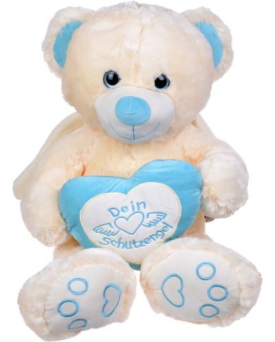 Плюшена играчка Morgenroth Plusch – Мечок “ангел-пазител” със синьо сърце, 80 cm - 1