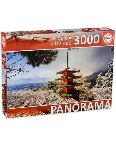 Панорамен пъзел Educa от 3000 части - Връх Фуджи и Пагода Чурейто, Япония - 1