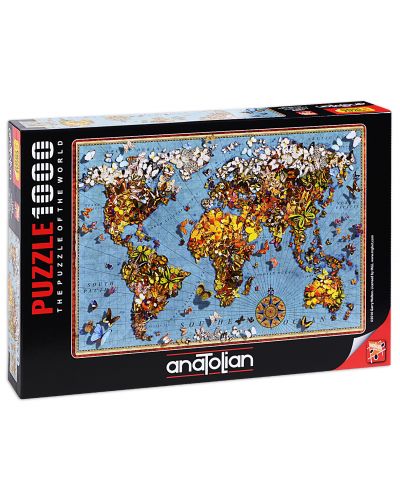 Пъзел Anatolian от 1000 части -  Световна карта с пеперуди, Гари Уолтън - 1