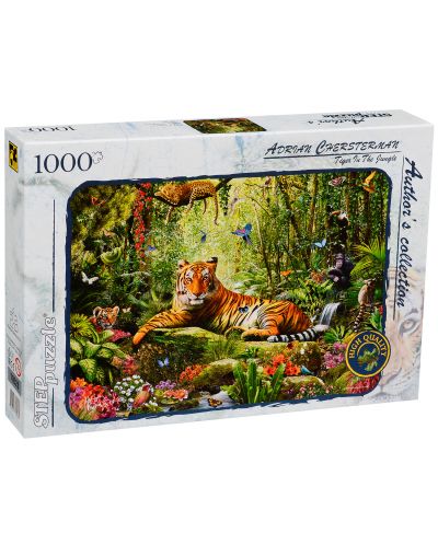 Пъзел Step Puzzle от 1000 части - Тигър в джунглата, Ейдриан Честърман - 1