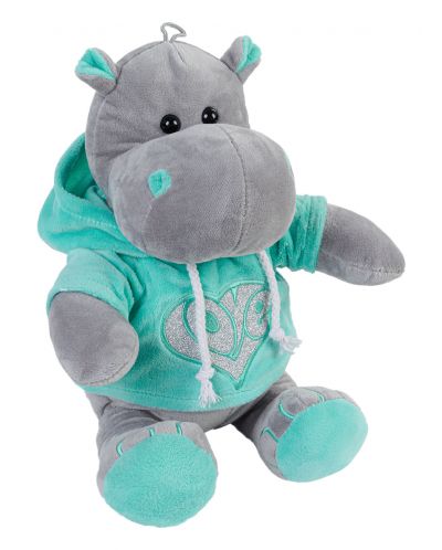 Плюшена играчка Morgenroth Plusch - Хипопотам със син суитчър, 38 cm - 1