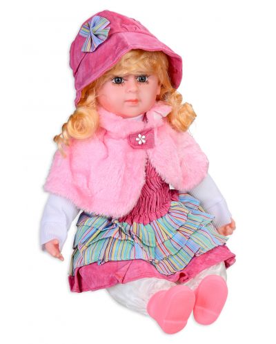 Интерактивна кукла Happy Toys - Мелиса, с розова пелерина, 50 cm