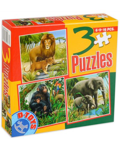 Пъзел D-Toys 3 в 1 - Животни в джунглата - 2