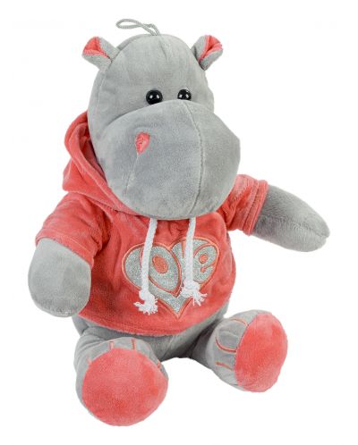 Плюшена играчка Morgenroth Plusch - Хипопотам с червен суитчър, 28 cm - 1