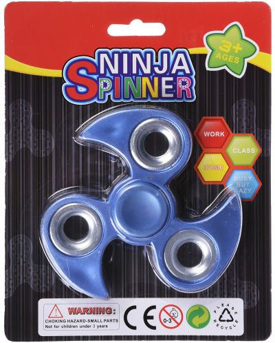 Антистресова играчка Fidget Spinner - Ninja, хромиран, син - 1