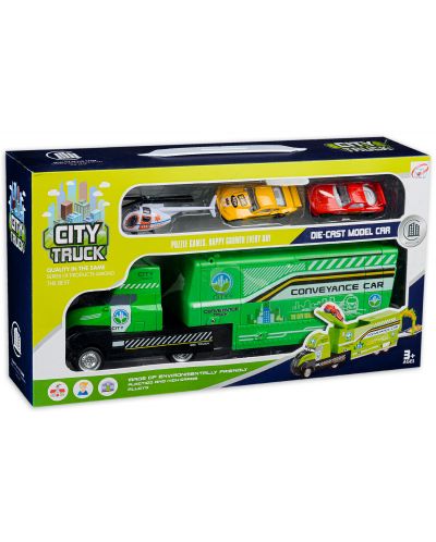 Игрален комплект TH Toys - Камион с коли и хеликоптер