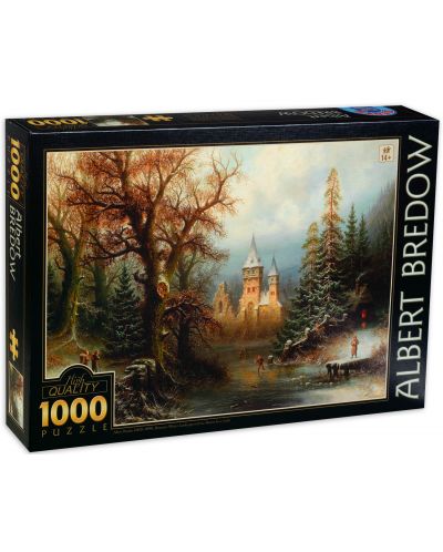 Пъзел D-Toys от 1000 части - Романтичен зимен пейзаж със замък, Албърт Бредов - 1