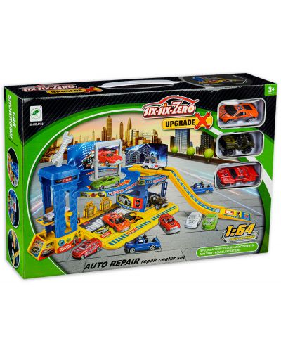 Игрален комплект Happy Toys - Сервизен център, с колички