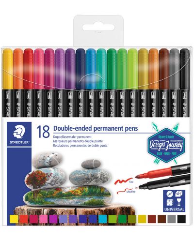 Перманентни маркери Staedtler Desaign Journey - 18 цвята, двувърхи - 1