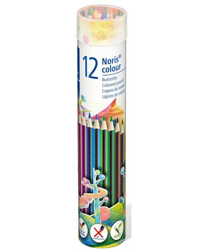 Цветни моливи Staedtler Noris Colour 185 - 12 цвята, в метален тубус - 1