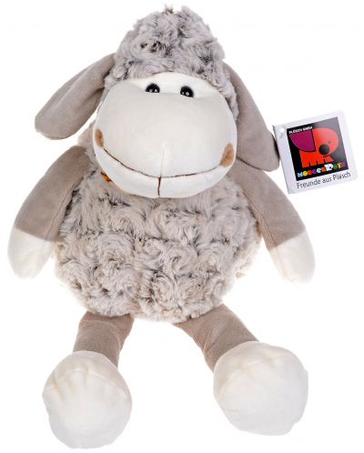 Плюшена играчка Morgenroth Plusch – Овчица в сив меланж с раиран шал, 35 cm - 1