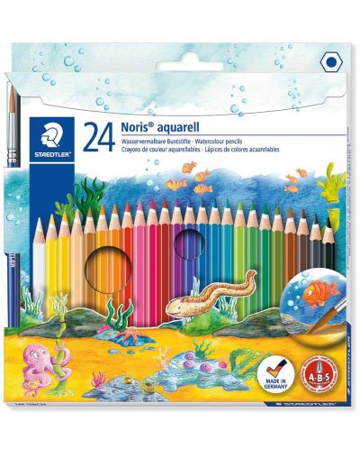 Акварелни моливи Staedtler Noris Aquarell 144 - 24 цвята, с четка - 1