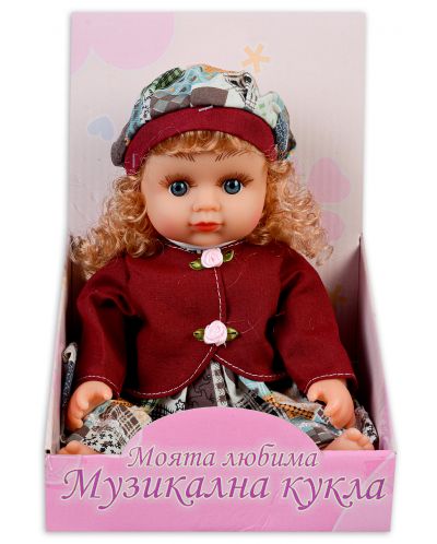 Музикална кукла Happy Toys - С червено жакетче, на български език