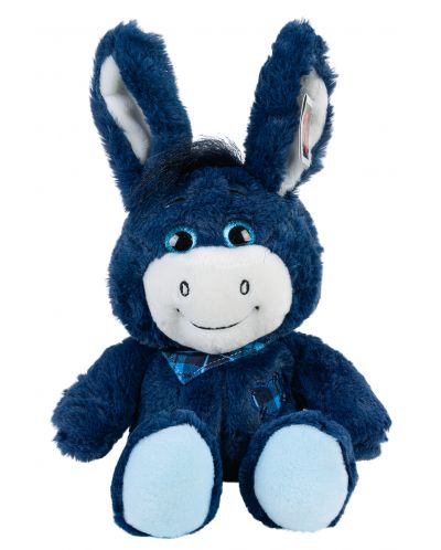 Плюшена играчка Morgenroth Plusch - Тъмно синьо магаренце със синя кърпа, 38 cm