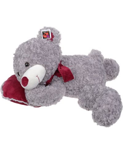 Плюшена играчка Morgenroth Plusch – Сив мечок, лежащ на червено сърце, 80 cm - 1