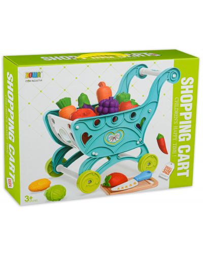 Игрален комплект Bowa - Количка за пазар с продукти за рязане