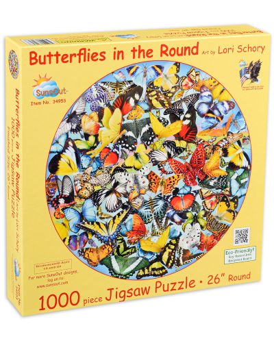 Кръгъл пъзел SunsOut от 1000 части - Пеперуди наоколо, Лори Шори - 1