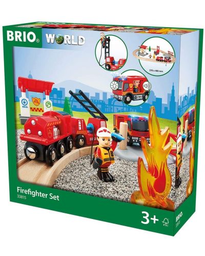Комплект Brio World - Пожарен влак с релси и аксесоари, 18 части - 5