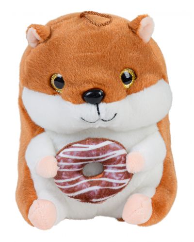 Плюшена играчка Morgenroth Plusch - Кафяв хамстер с донът, 19 cm