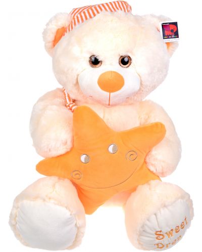 Плюшена играчка Morgenroth Plusch – Мечок с бляскави очи, шапчица и оранжева звезда, 82 cm - 1