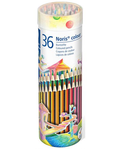 Цветни моливи Staedtler Noris Colour 185 - 36 цвята, в метален тубус - 1