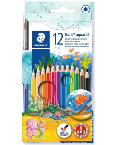 Акварелни моливи Staedtler Noris Aquarell 144 - 12 цвята, с четка - 1