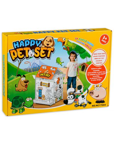 Картонена къща за оцветяване Happy Toys - За домашни любимци