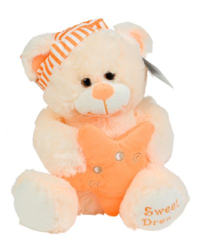 Плюшена играчка Morgenroth Plusch - Мечок с бляскави очи, шапчица и оранжева звезда, 46 cm - 1