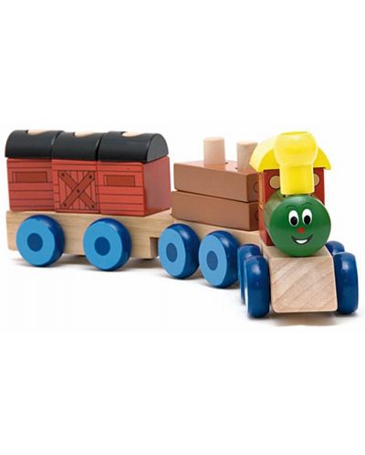 Дървен дидактически влак Woody Веселото влакче - С два вагона - 3