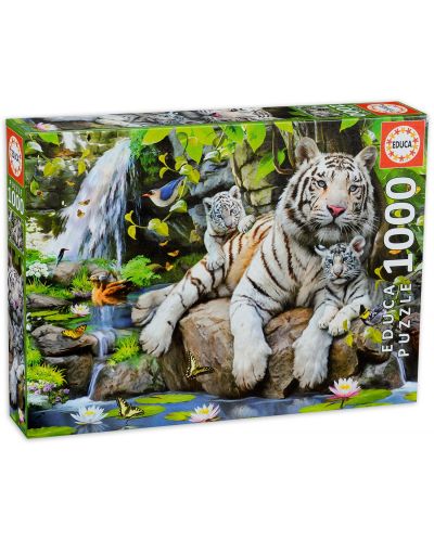 Пъзел Educa от 1000 части - Бял бенгалски тигър с малките си - 2