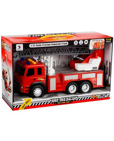 Детска играчка Jinheng - Пожарна кола, със светлини, звук и стълба - 1