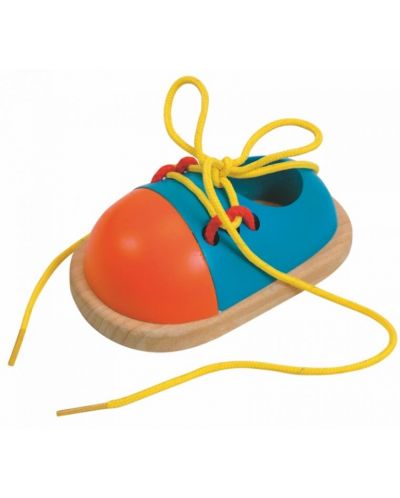 Дървена играчка Woody – Обувка с връзки за връзване - 1