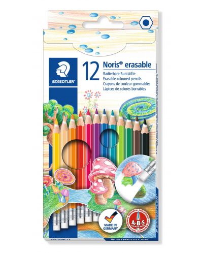 Цветни моливи Staedtler Noris Club 144 - 12 цвята, с гума - 1