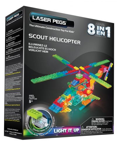 Светещ конструктор 8 в 1 LASER PEGS - Хеликоптер Разузнавач