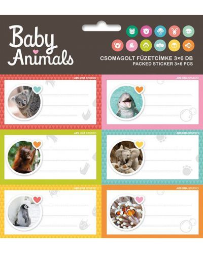 Ученически етикети Ars Una Baby Animals - 18 броя - 1
