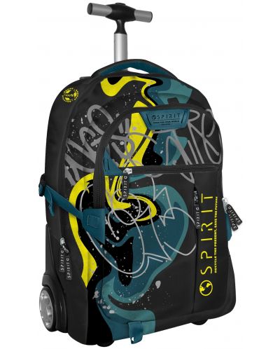 Ученическа раница с колелца Spirit Graffiti - С 1 отделение, черна с жълт надпис - 1