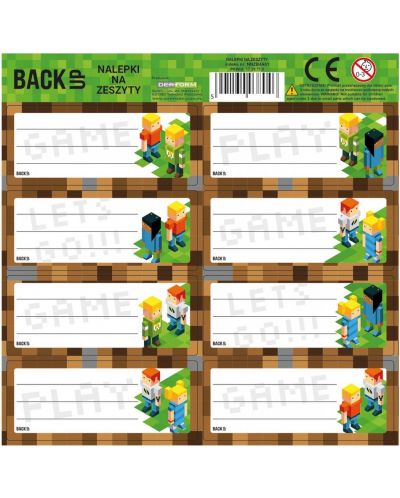 Ученически етикети BackUp - Pixels Minecraft, 8 броя, асортимент - 1