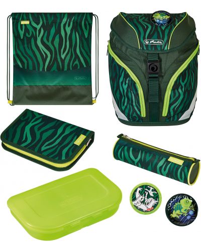 Ученически комплект Herlitz SoftLight Plus - Jungle, раница, спортна торба, два несесера и кутия за храна - 1