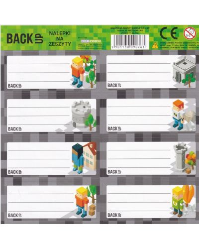 Ученически етикети BackUp - Pixels Minecraft, 8 броя, асортимент - 2