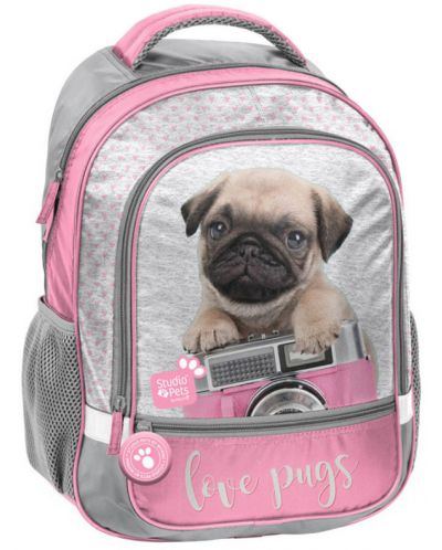 Ученическа раница Paso Studio Pets - Love Pugs, с 2 отделения и преден джоб