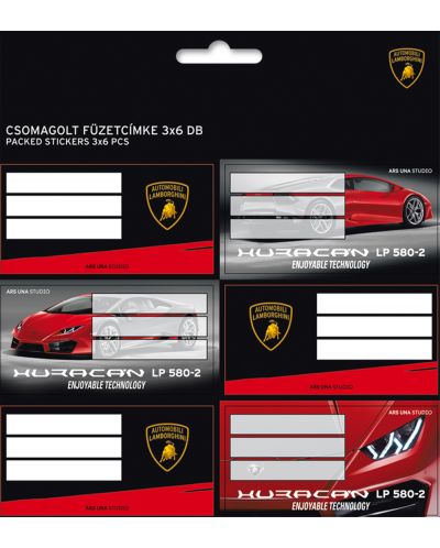Ученически етикети Ars Una Lamborghini - 18 броя, червени - 1