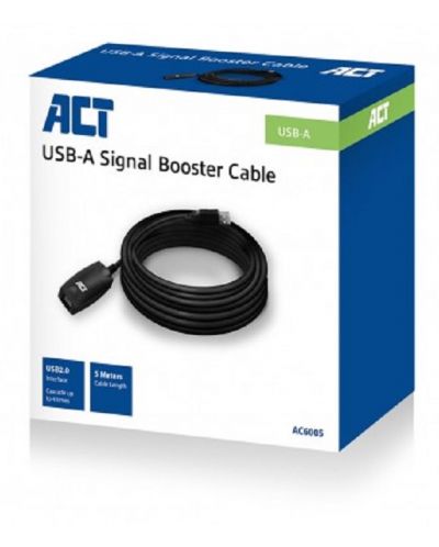 Удължителен кабел ACT - AC6005, USB-A/USB-A, 5 m, черен - 2