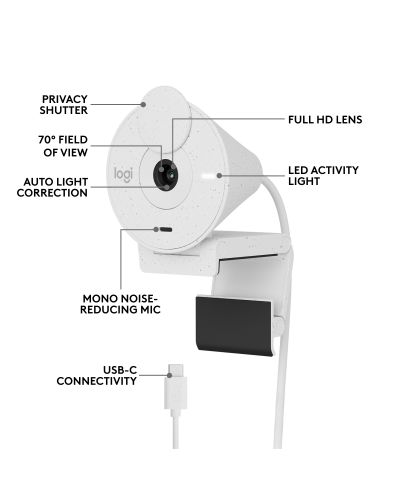 Уеб камера Logitech - Brio 300 Full HD, 1080p, USB, Off-White - 5