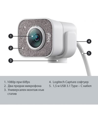 Уеб камера Logitech - StreamCam, бяла - 6