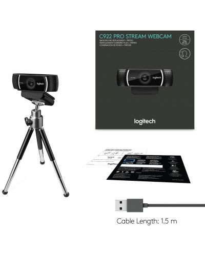 Уеб камера Logitech - C922 Pro Stream, черна - 12