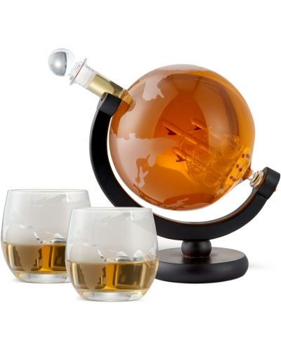Уиски сет Oak & Steel - Глобус, декантер с 2 чаши и аксесоари - 2