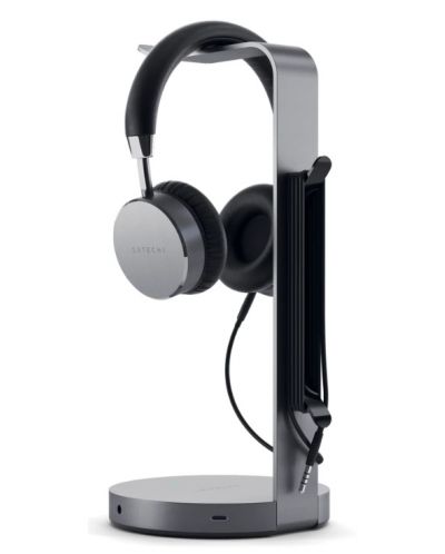 USB Хъб Satechi - Aluminum Headphone Stand, 4 порта, сив - 2