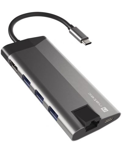 USB хъб Natec - Fowler Plus , 8 порта, USB-C, сив - 1